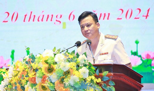 Đại tá Phạm Vũ Cường tại buổi nhận quyết định bổ nhiệm. Ảnh: Công an tỉnh Nghệ An