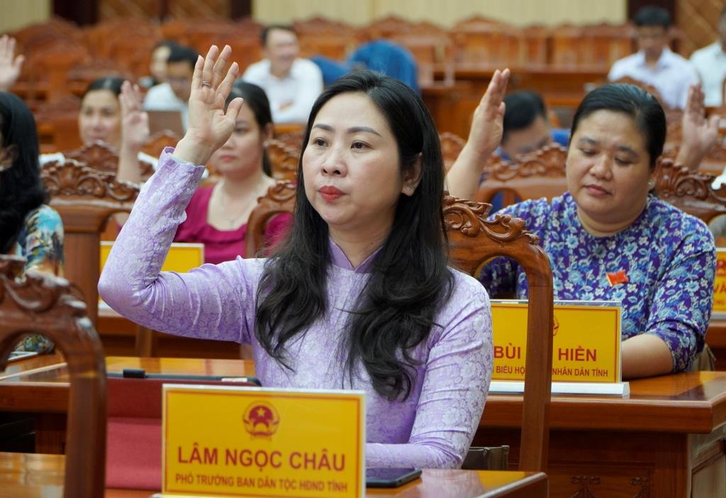 Đại biểu HĐND tỉnh Kiên Giang biểu quyết thông qua các dự thảo Nghị quyết. Ảnh: Nguyên Anh