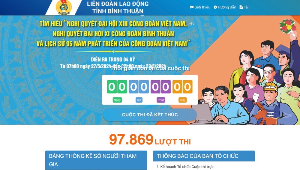 Tổng số lượt thi qua thống kê của phần mềm. Ảnh chụp màn hình