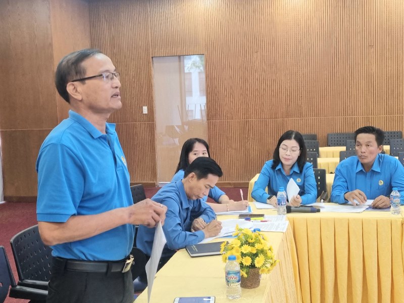Đại diện LĐLĐ tỉnh Quảng Nam góp ý thảo luận tại tổ. Ảnh: Nam Dương