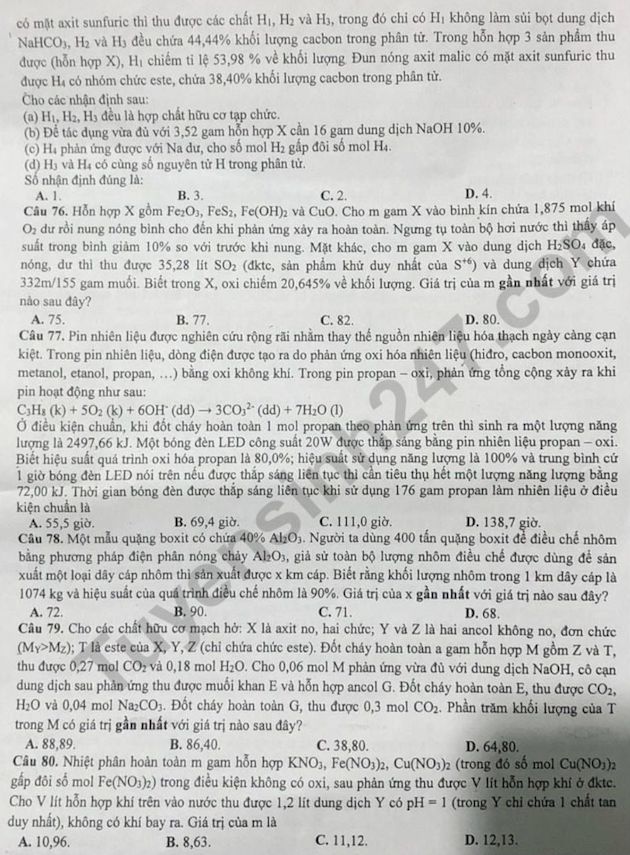 Đề thi thử tốt nghiệp THPT môn Hóa 2024 - Nam Định lần 2. Ảnh: Tuyensinh247 