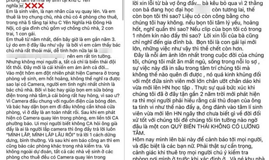 Bài viết tố chủ nhà trọ tại quận Hà Đông, Hà Nội lắp camera quay lén. Ảnh: Chụp màn hình