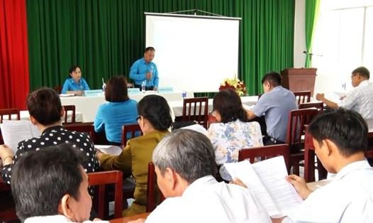 Quang cảnh hội nghị sơ kết hoạt động 6 tháng đầu năm của LĐLĐ huyện Long Điền. Ảnh: LĐLĐ