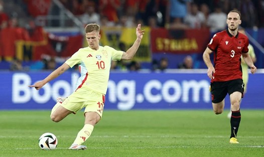 Dani Olmo được SofaScore chấm điểm cao nhất trong thắng lợi của Tây Ban Nha trước Albania (8,4). Ảnh: AFP