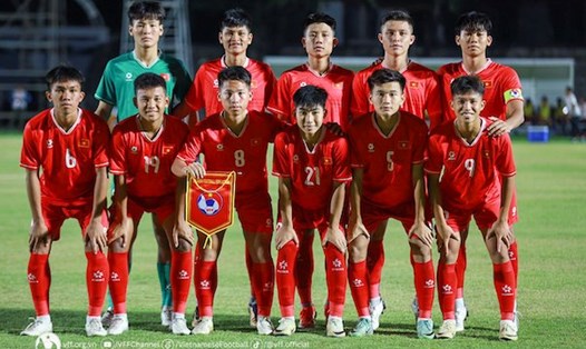 U16 Việt Nam chạm trán U16 Myanmar ở lượt trận cuối vòng bảng giải U16 Đông Nam Á. Ảnh: VFF