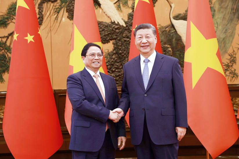 Ủy viên Bộ Chính trị, Thủ tướng Chính phủ Phạm Minh Chính hội kiến Tổng Bí thư, Chủ tịch Trung Quốc Tập Cận Bình. Ảnh: TTXVN