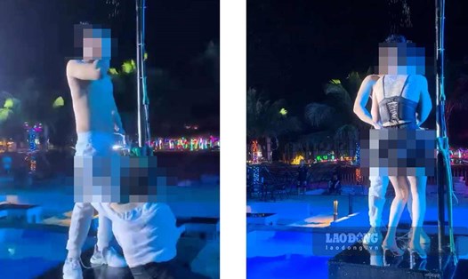 Clip nhạy cảm giữa nam vũ công và 2 phụ nữ nghi diễn ra tại bãi biển phường Bãi Cháy, TP Hạ Long  đang lan truyền trên mạng xã hội. Ảnh chụp lại từ màn hình