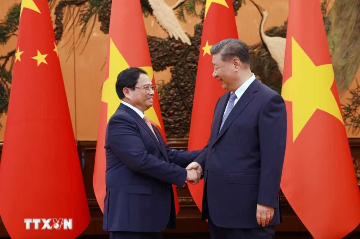 Thủ tướng Chính phủ Phạm Minh Chính hội kiến Tổng Bí thư, Chủ tịch nước Trung Quốc Tập Cận Bình ngày 26.6.2024. Ảnh: TTXVN