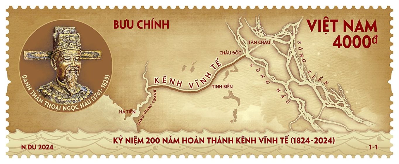 Bộ tem bưu chính “Kỷ niệm 200 năm hoàn thành kênh Vĩnh Tế“. Ảnh: Thanh Mai