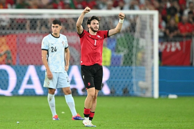 Kvaratskhelia và đồng đội tạo nên lịch sử khi giúp Georgia tiến vào vòng 1/8 EURO 2024. Ảnh: AFP