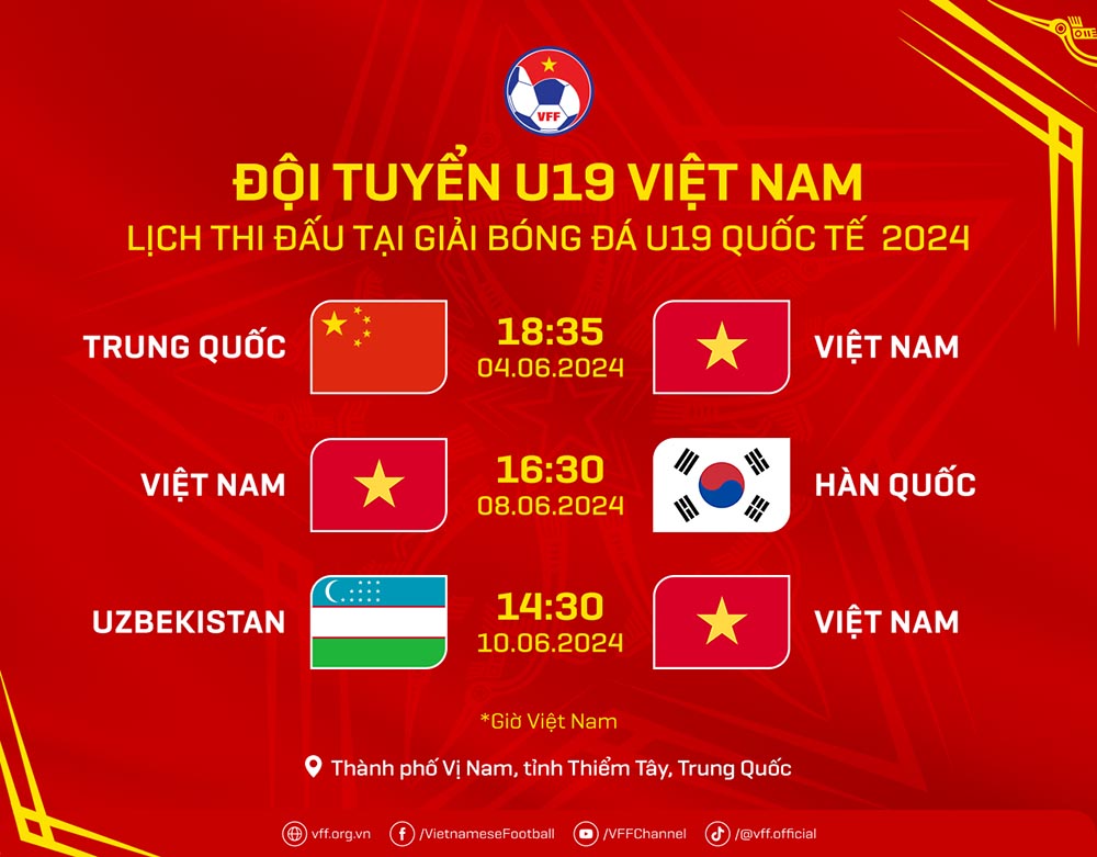 Lịch thi đấu U19 Việt Nam tại giải U19 quốc tế. Ảnh: VFF