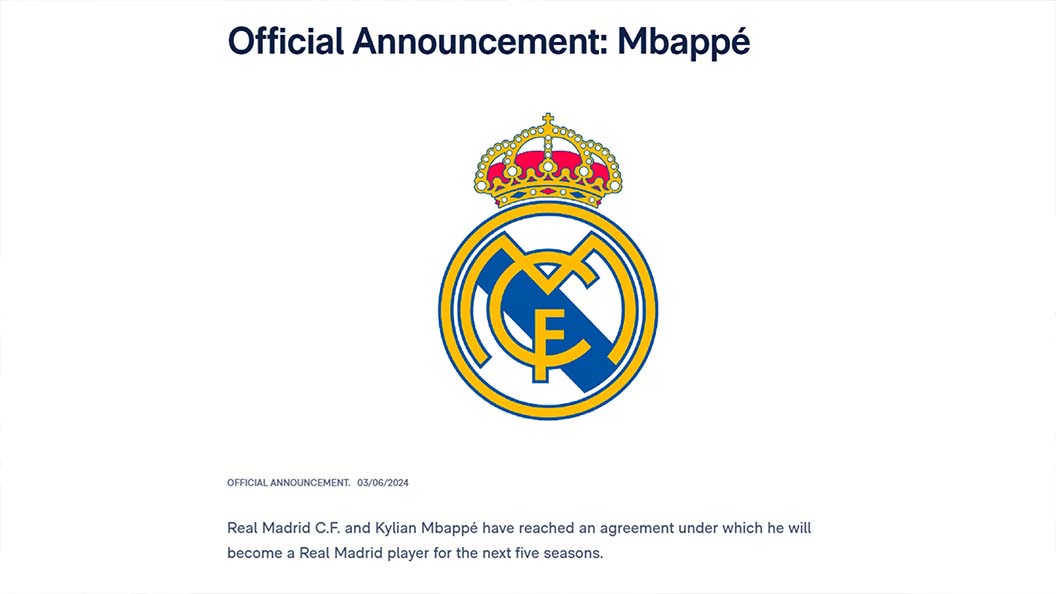 Thông báo chính thức về phi vụ Kylian Mbappe. Ảnh: Real Madrid CF