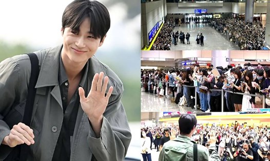 Hàng trăm người hâm mộ tiến Byeon Woo Seok ở sân bay Hàn Quốc. Ảnh: Naver
