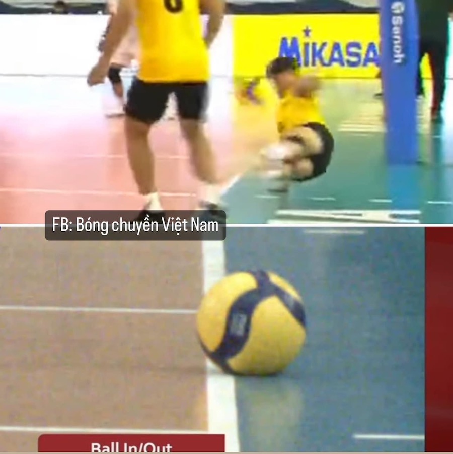 Tình huống gây tranh cãi trong trận đấu của tuyển bóng chuyền nam Việt Nam. Ảnh: Bóng chuyền Việt Nam