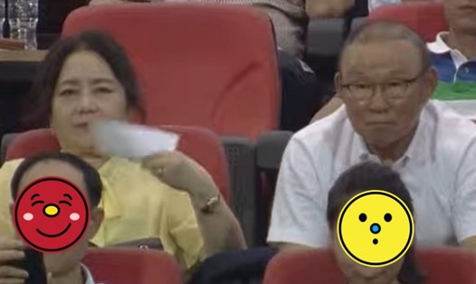 Hình ảnh thầy Park và vợ cổ vũ đội tuyển Việt Nam được lan truyền. Ảnh: Cắt từ video.