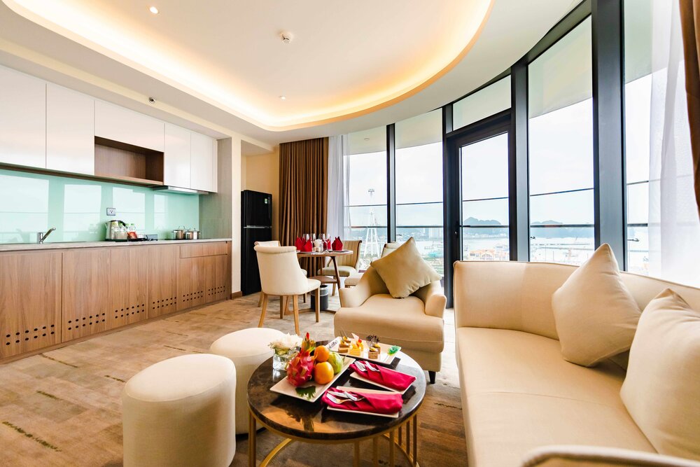Một góc phòng nghỉ căn hộ khách sạn tại Mường Thanh Luxury Hạ Long Center. Ảnh: Mường Thanh