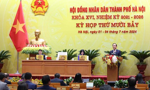 Chủ tịch HĐND TP Hà Nội Nguyễn Ngọc Tuấn phát biểu khai mạc kỳ họp thứ 17. Ảnh: HĐND TP Hà Nội