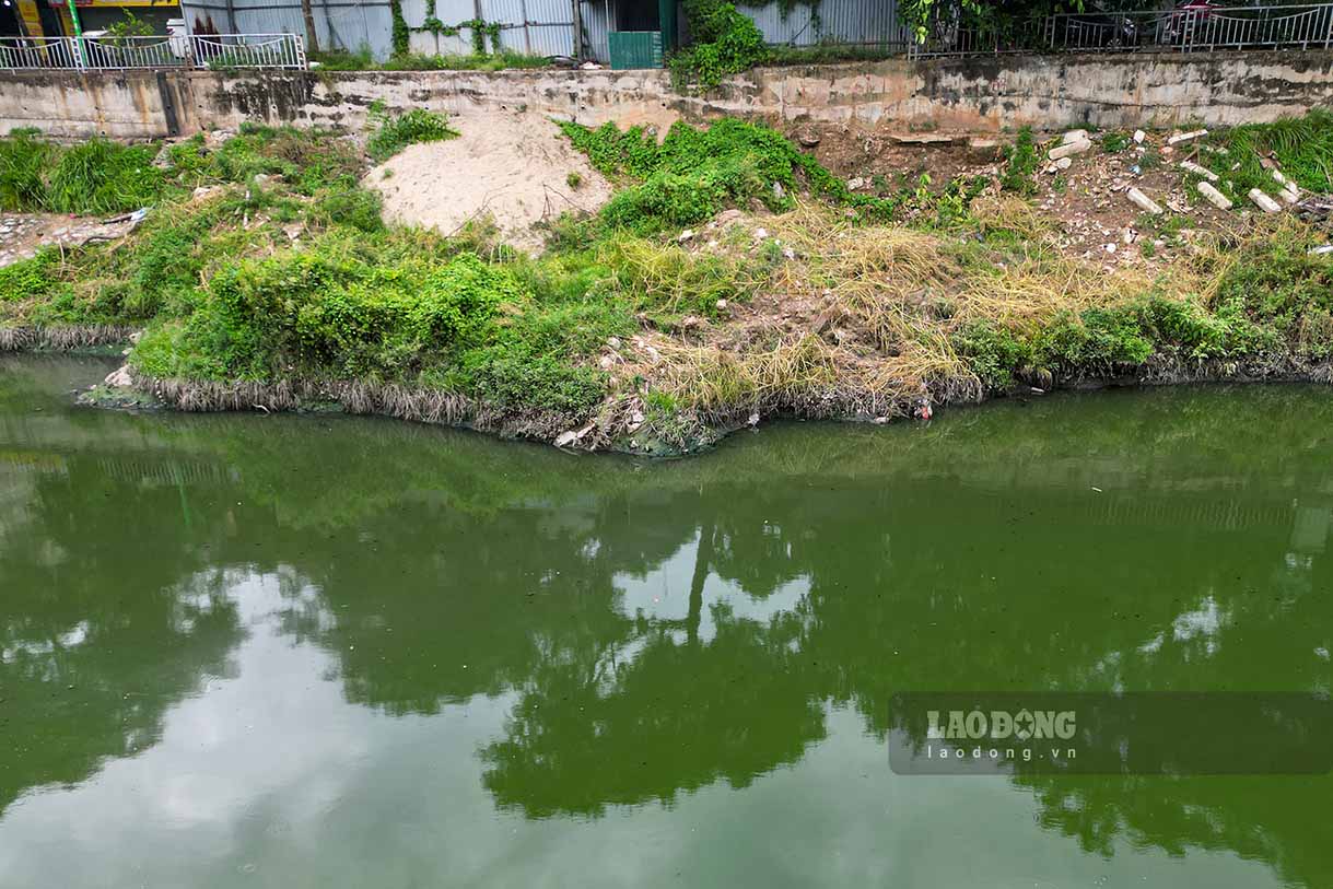 Dù dưới dòng nước vẫn tồn tại nhiều điểm ô nhiễm và ngập rác thải, nhưng vẫn có đoạn nước sông chuyển sang màu xanh lục.