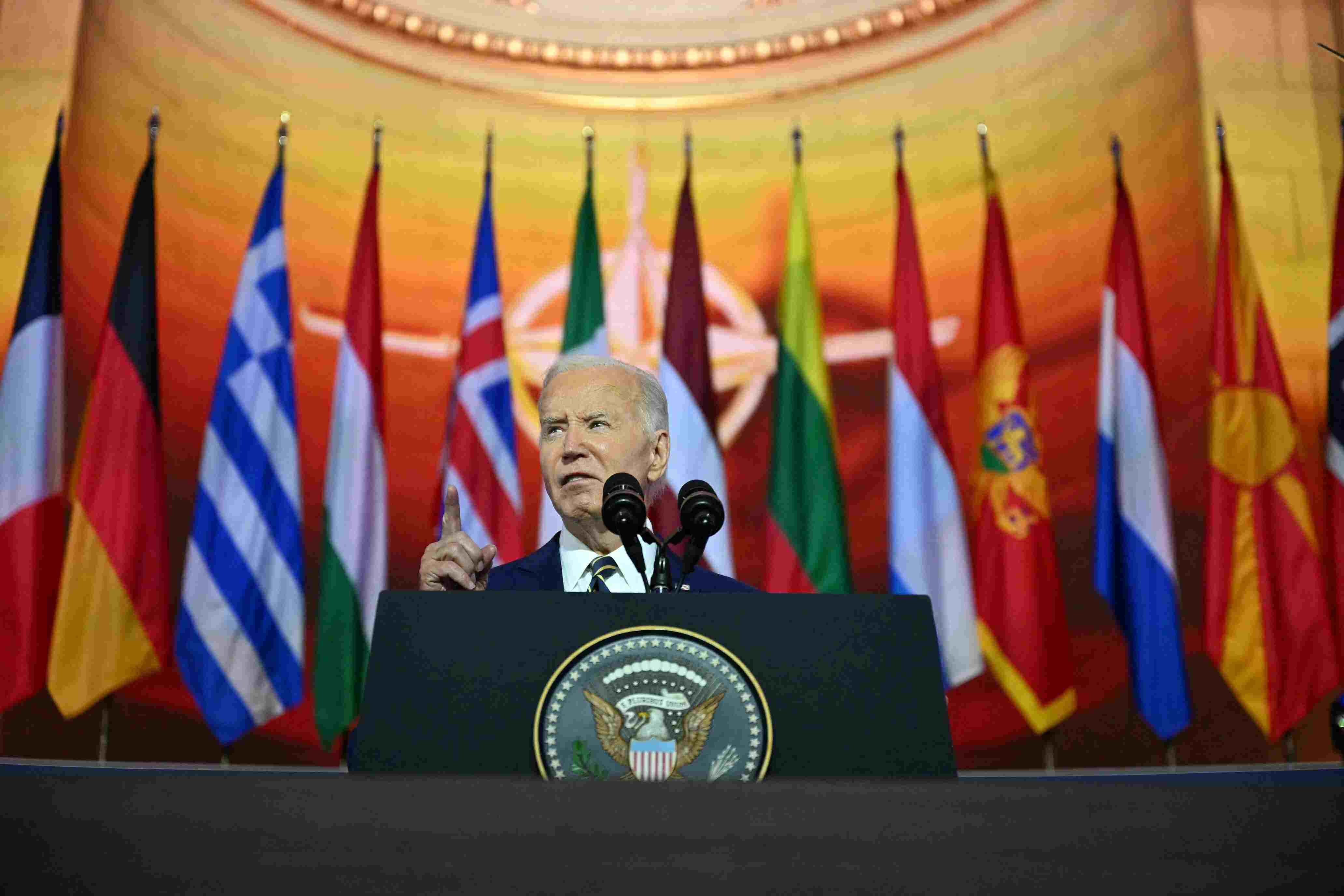 Tổng thống Mỹ Joe Biden đã công bố “khoản hỗ trợ lịch sử” của NATO cho Ukraina trong hội nghị thượng đỉnh ở Washington, DC ngày 10.7. Ảnh: AFP

