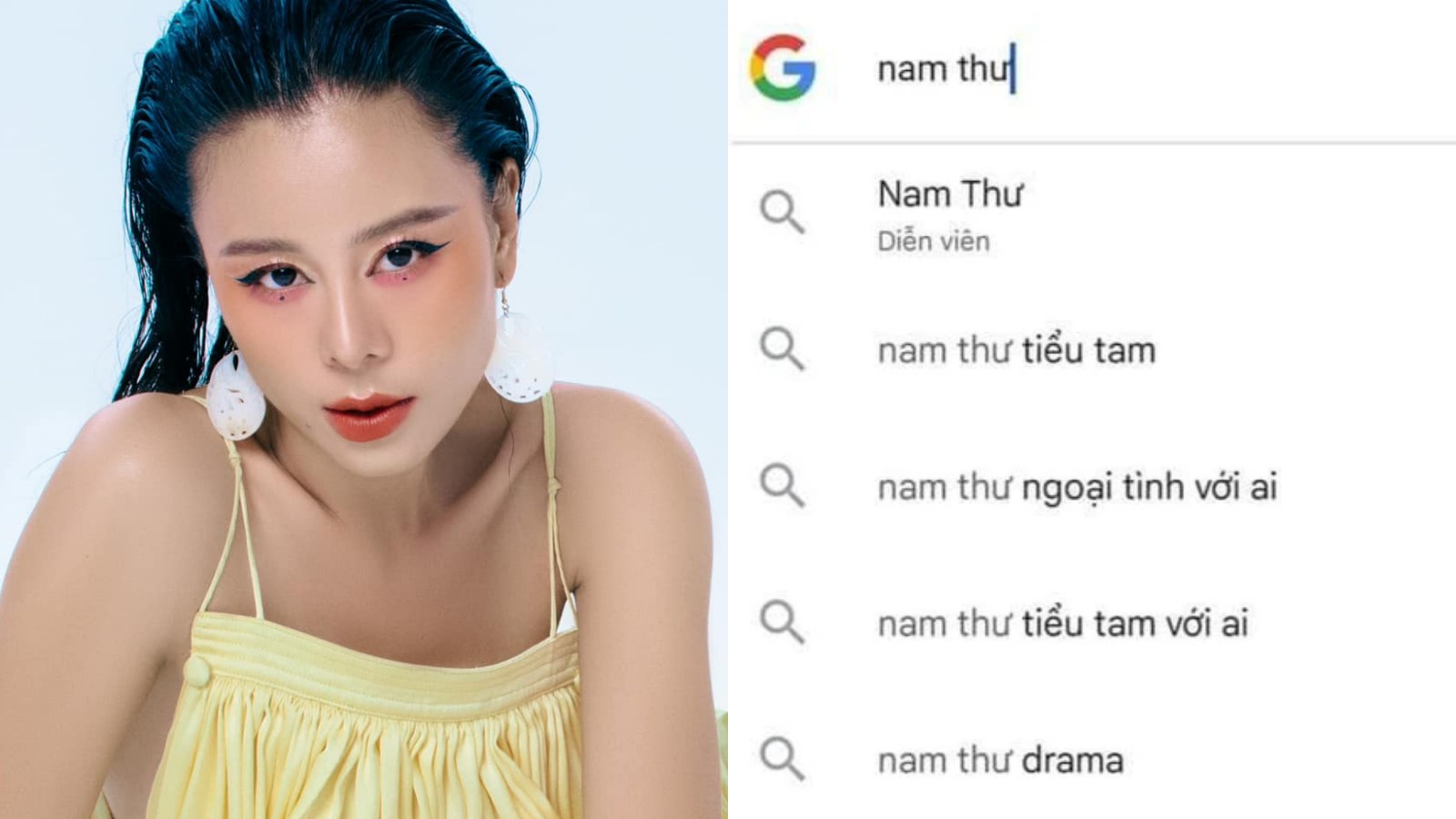 Nam Thư bị gắn với các từ khóa tiêu cực. Ảnh: Chụp màn hình