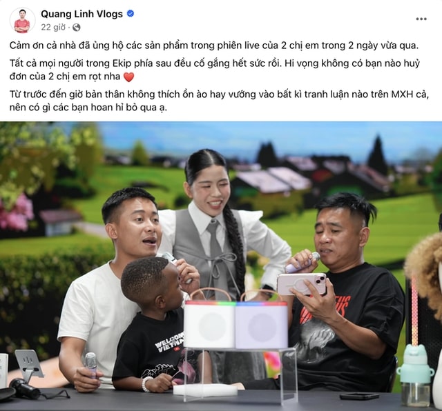 Quang Linh Vlogs lên tiếng kêu gọi khán giả đừng hủy đơn hàng gây ảnh hưởng đến ekip