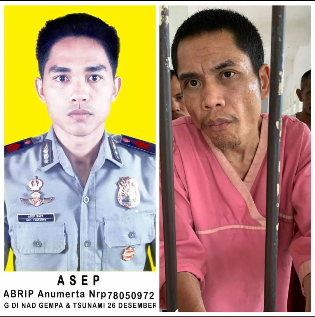 Asep before going missing and after being found. Photo: Yahoo News