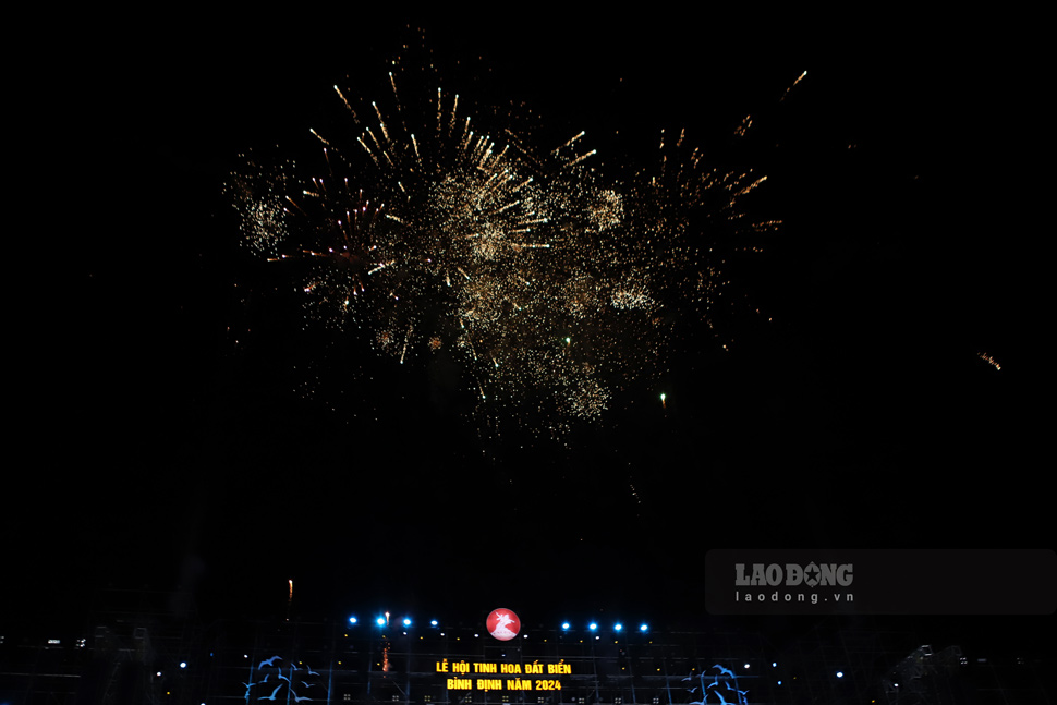 Màn bắn pháo hoa nghệ thuật trên bầu trời Quy Nhơn tại Lễ hội Tinh hoa đất biển Bình Định 2024 khiến khán giả bất ngờ vì diễn ra quá nhanh. Ảnh: Hoài Luân