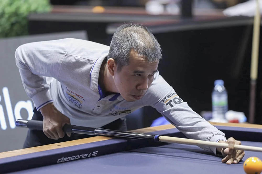 Trần Quyết Chiến và 3 tay cơ Việt Nam khác giành vé vào vòng knock-out giải billiard Wolrd Cup Porto 2024. Ảnh: UMB