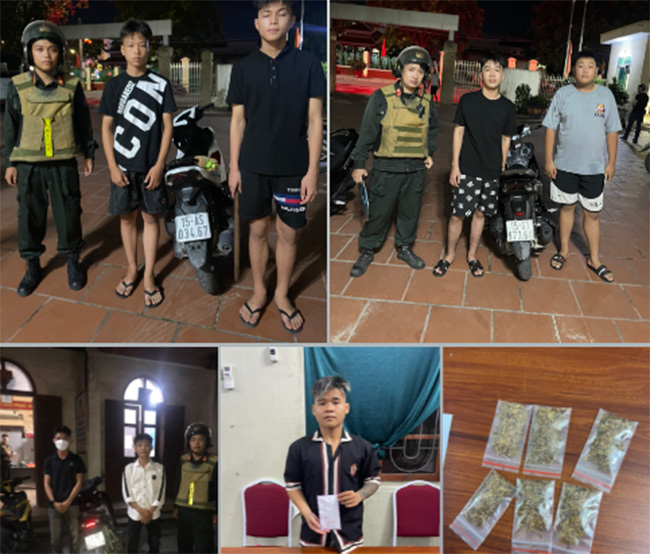 Các đối tượng thanh thiếu niên vi phạm bị Cảnh sát cơ động Công an TP.Hải Phòng xử lý đêm ngày 11.7. Ảnh: Công an Hải Phòng
