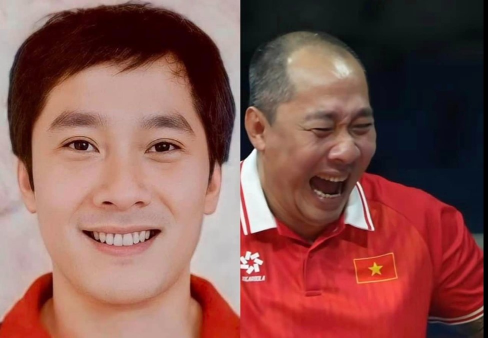 Coach Nguyen Tuan Kiet shares photos from his youth and funny expressions of himself. Photo: FBNV