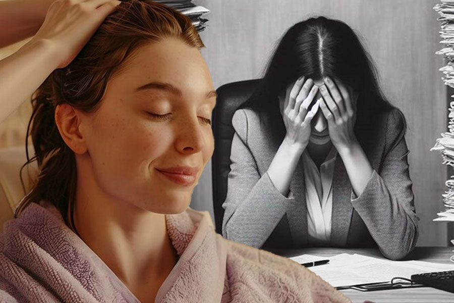 Lợi ích của việc massage da đầu đối với chứng lo âu và căng thẳng. Đồ hoạ: Thiện Nhân