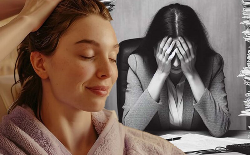 Lợi ích của việc massage da đầu đối với chứng lo âu và căng thẳng. Đồ hoạ: Thiện Nhân