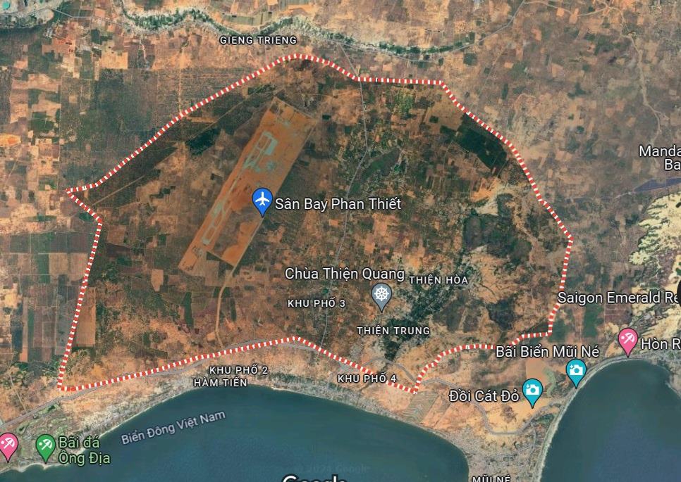 Điều tra dấu hiệu tội phạm vi phạm các quy định về quản lý đất đai tại TP Phan Thiết. Trong ảnh là xã Thiện Nghiệp (TP Phan Thiết) nhìn từ Google Maps. Ảnh: Chụp màn hình