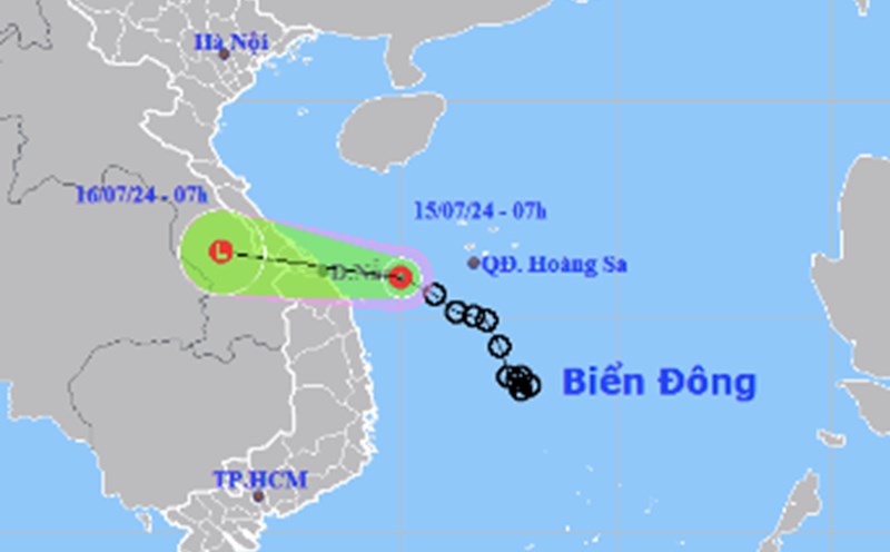 Cập nhật vị trí áp thấp nhiệt đới lúc 7 giờ ngày 15.7. Ảnh: Trung tâm Dự báo Khí tượng Thủy văn Quốc gia