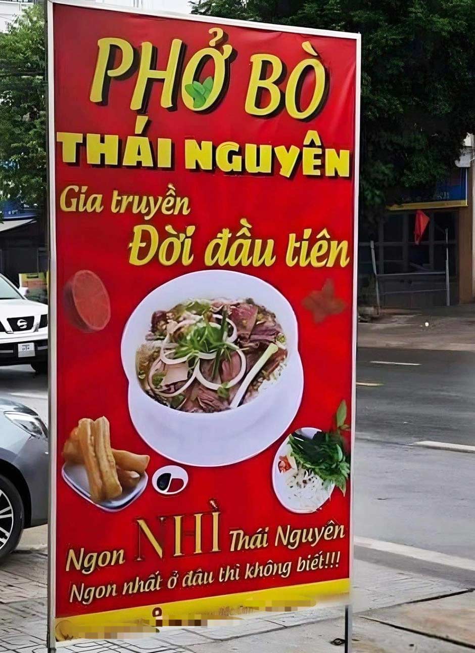 A pho restaurant with a funny sign in Thai Nguyen City. Photo: Hieu Hoang