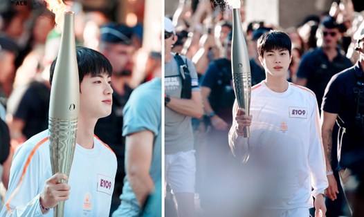 Jin (BTS) đại diện Hàn Quốc rước đuốc tại Thế vận hội mùa hè Paris 2024. Ảnh: Twitter