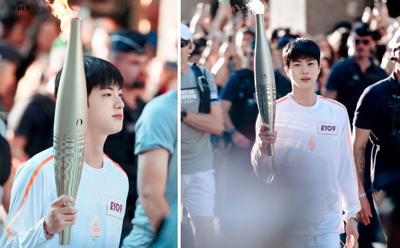 Jin (BTS) đại diện Hàn Quốc rước đuốc tại Thế vận hội mùa hè Paris 2024. Ảnh: Twitter