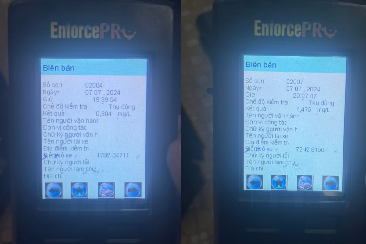 Trường hợp có nồng độ cồn cao và trường hợp tái vi phạm nồng độ cồn bị lực lượng CSGT phát hiện. Ảnh: Thành An