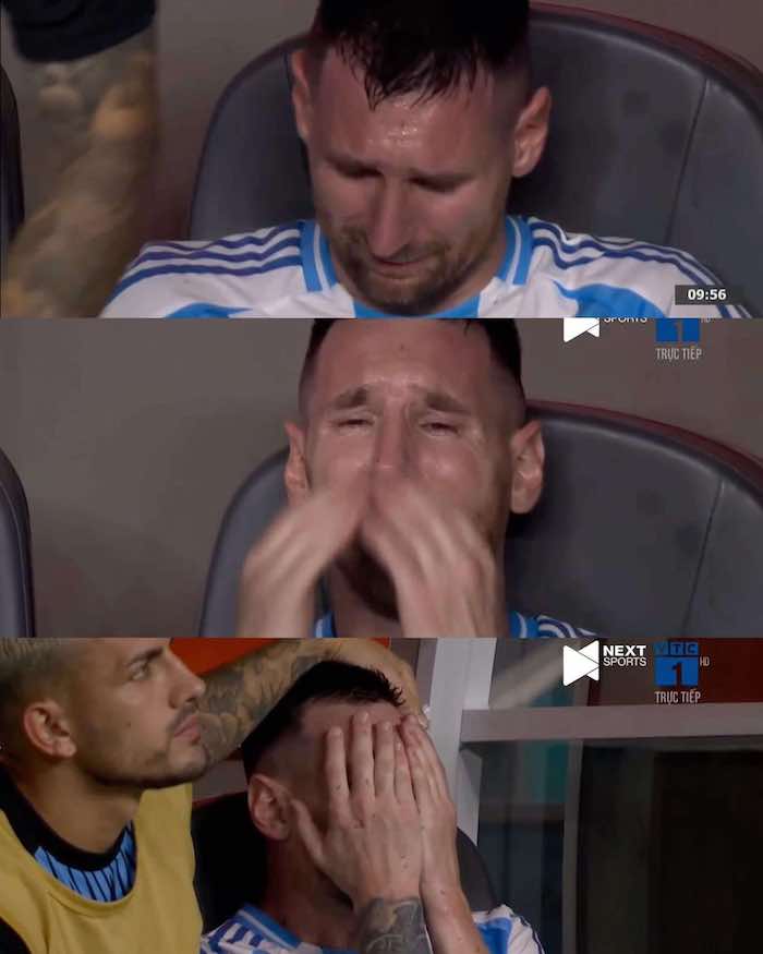 Messi hugged his face and sobbed as he left the field in the 66th minute. Photo: Cut from video