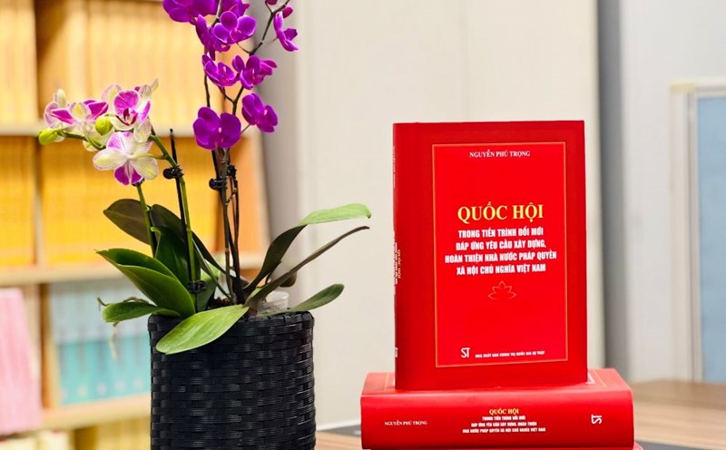 Cuốn sách của Tổng Bí thư Nguyễn Phú Trọng về "Quốc hội trong tiến trình đổi mới đáp ứng yêu cầu xây dựng, hoàn thiện Nhà nước pháp quyền xã hội chủ nghĩa Việt Nam" vừa được xuất bản. Ảnh: T.Vương