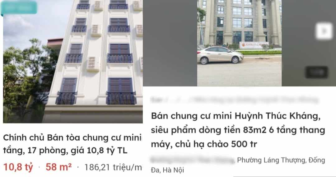 Trên mạng xã hội, hàng loạt tòa chung cư mini liên tục được rao bán trong thời gian gần đây. Ảnh: Chụp màn hình