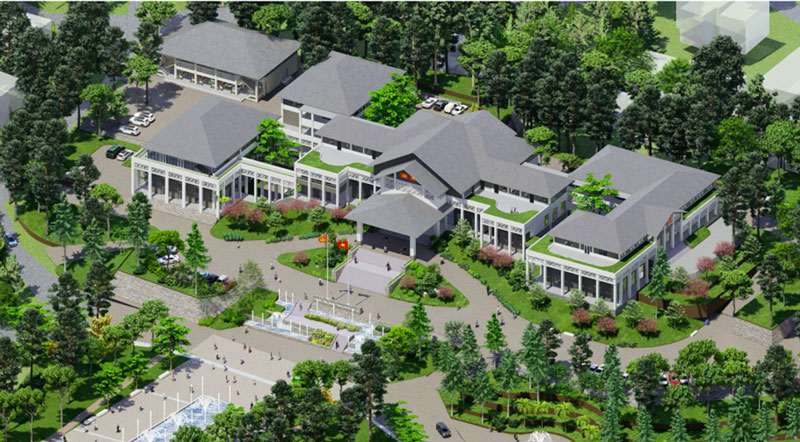 3D perspective after the Bac Ha district administrative headquarters completed construction.  