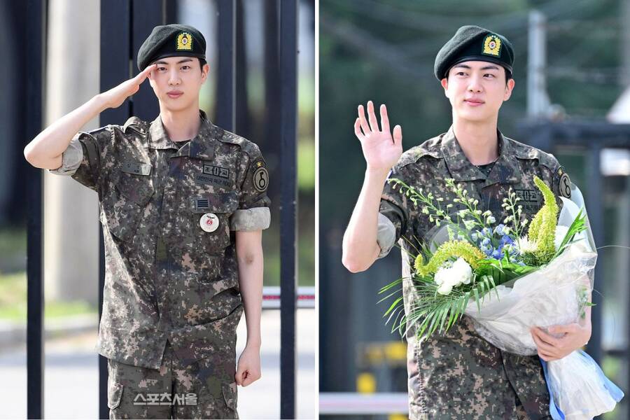 Jin was the first member of BTS to be discharged from the military last month. Photo: Naver