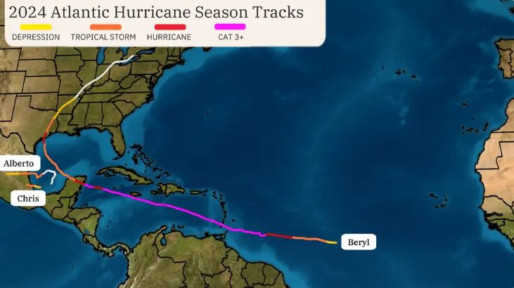 Tính đến ngày 15.7.2024 đã có 3 cơn bão xuất hiện. Ảnh: NOAA