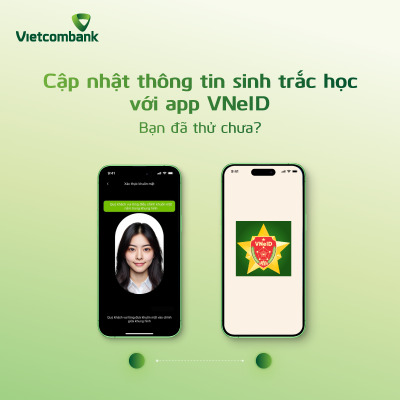 Có thể nhiều người chưa biết, xác thực sinh trắc học ngân hàng có thể thực hiện nhanh chóng và đơn giản hơn khi kết nối từ app ngân hàng tới app của VNeID. Ảnh: Vietcombank.