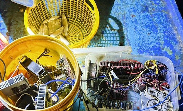 Kiem tra xu ly nghiem viec su dung  dung cu xung dien danh bat thuy san. Anh: Nhat Ho