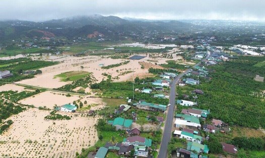 TP Bảo Lộc bị ngập lụt do mưa bão năm 2023. Ảnh: Khánh Phúc