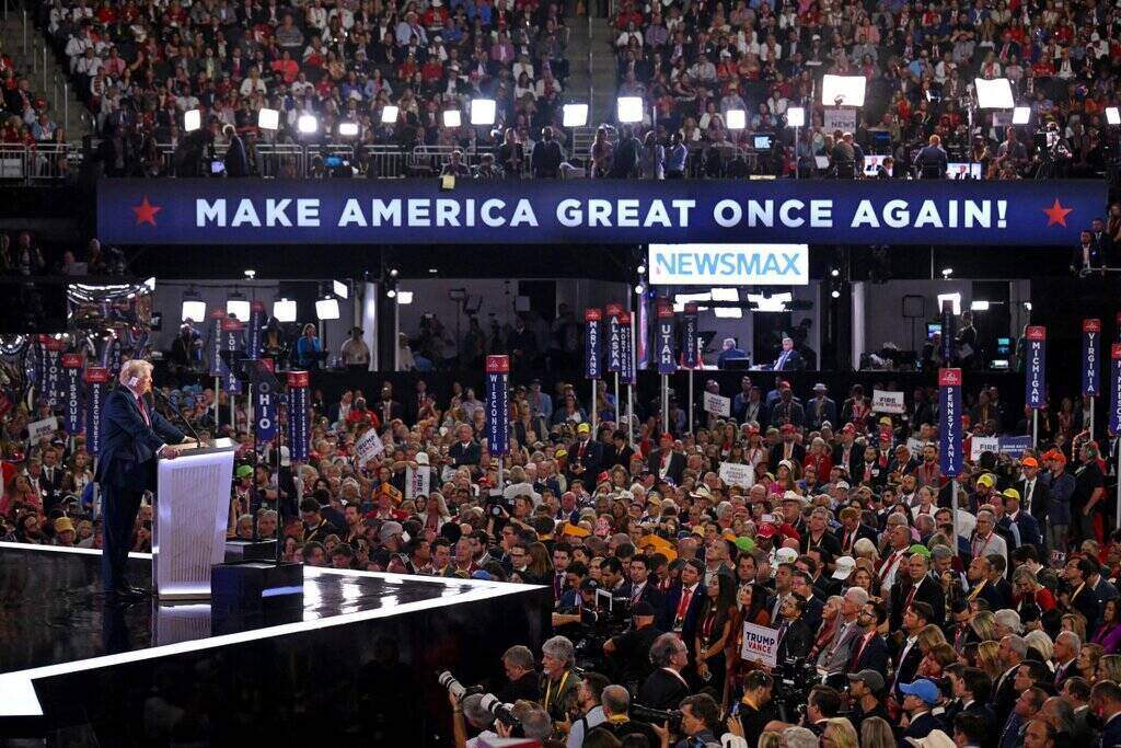 Mr. Donald Trump spoke on stage when he was officially nominated as the Republican Party's 2024 US presidential candidate. Photo: AFP