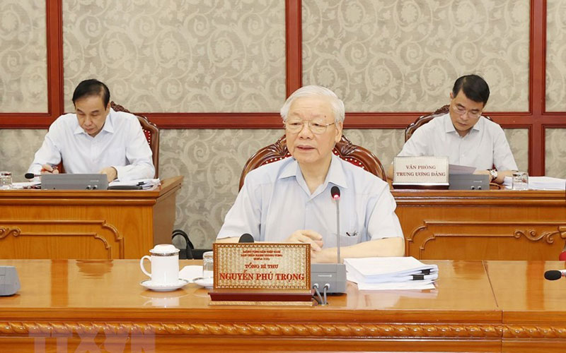 General Secretary Nguyen Phu Trong spoke at the meeting of the Politburo giving comments on the Project "Amending and supplementing the functions, tasks and powers of the Central Steering Committee on preventing and combating corruption", dated September 10, 2021. Photo: TTXVN