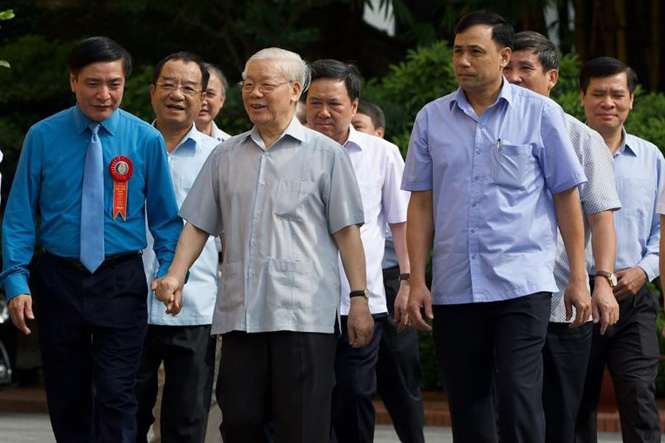 General Secretary Nguyen Phu Trong attended a meeting with 100 outstanding trade union officials in 2019. Photo: Son Tung